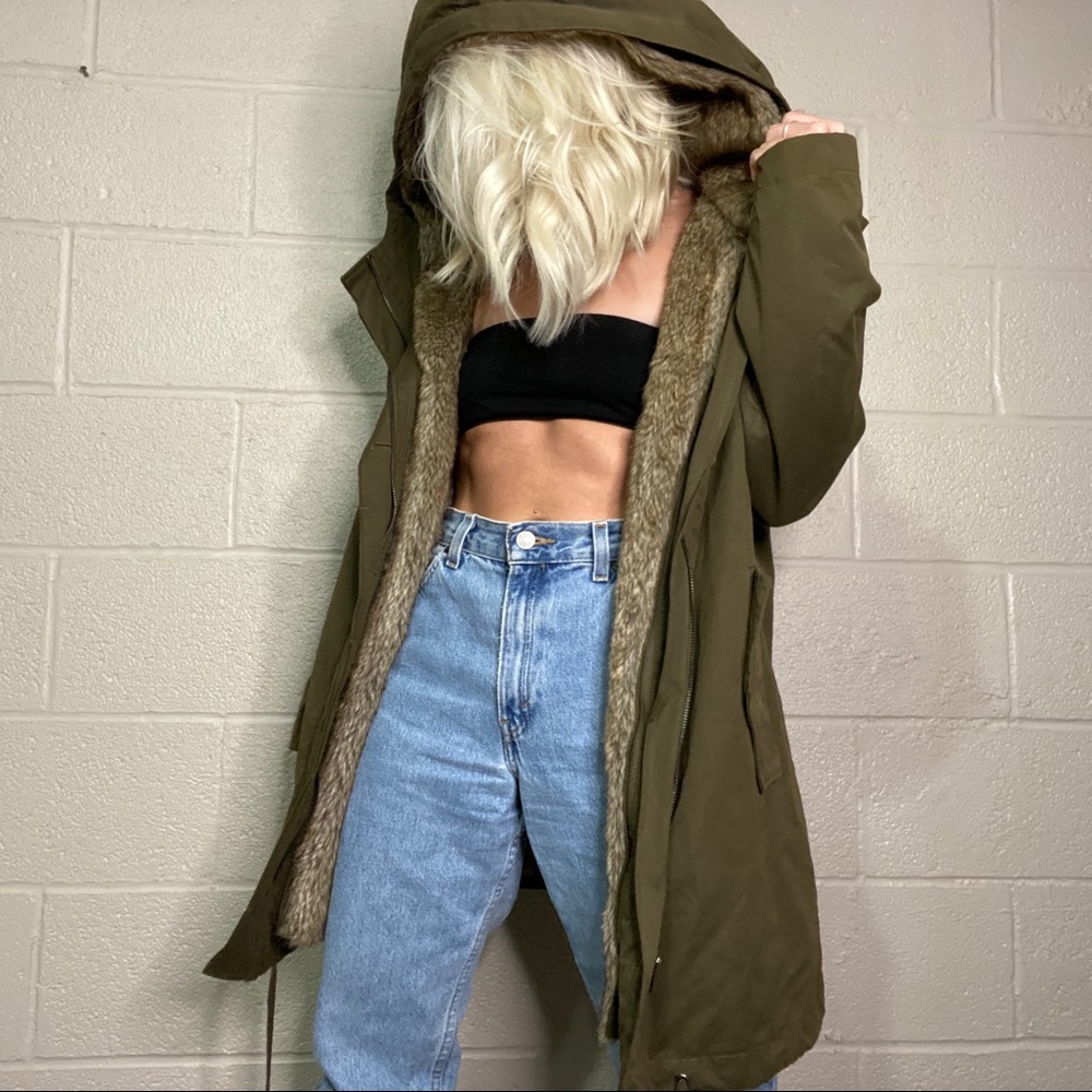 Army Green Long Fur Winter Jacket